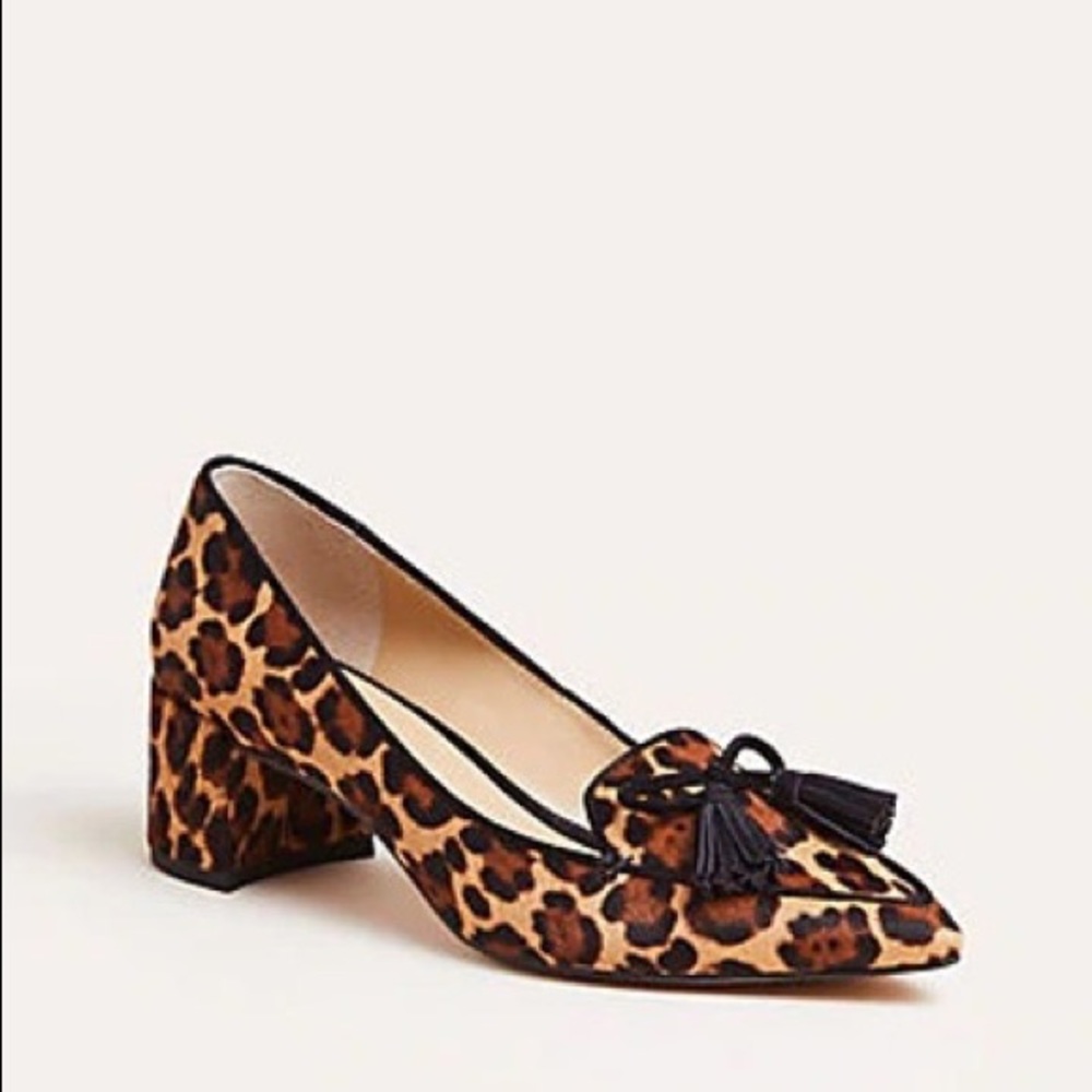 Rumer Leopard Print Haircalf Tassel Block Heel Pumps In Brown Multi